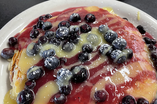Lemon Ricotta Pancakes w/Blueberry Compote